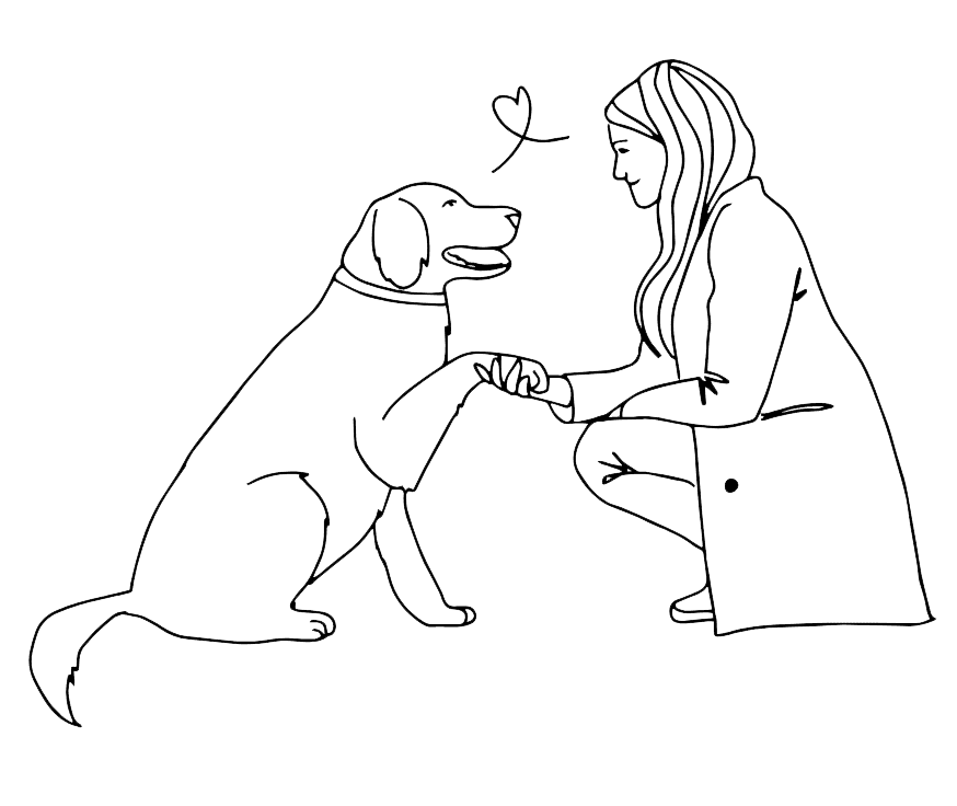 Ina et un chien — moment de complicité, donner la patte